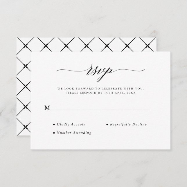 Stilvolle Chic Script Calligraphy Elegant Wedding RSVP Karte (Vorne/Hinten)