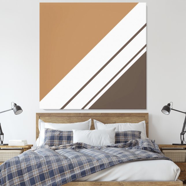 Stilvolle Chic Two Tone Brown White Diagonal Strei Leinwanddruck (Insitu (Schlafzimmer))