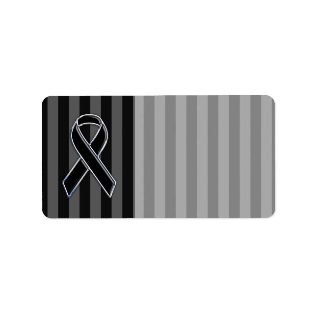 Stilvolle Chrome Black Ribbon Awareness Adressaufkleber (Vorne)