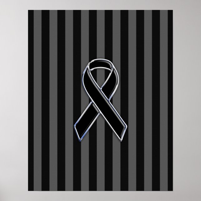 Stilvolle Chrome Black Ribbon Awareness Poster (Vorne)