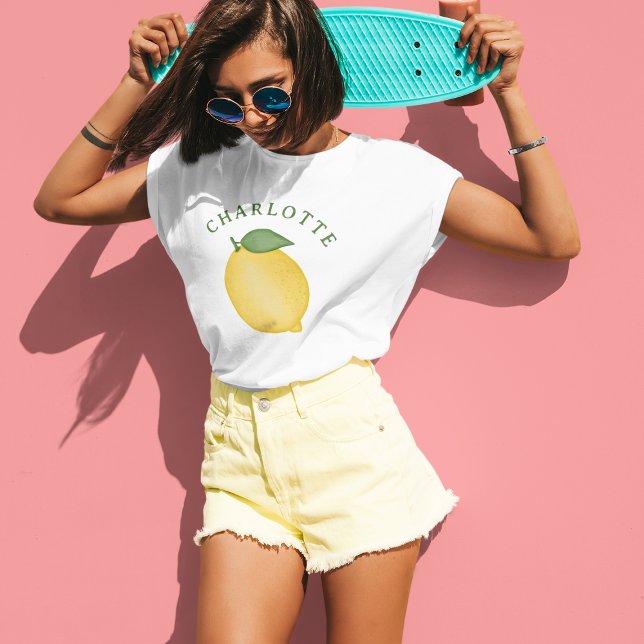 Stilvolle Citrus Lemon Yellow Summer Monogram T-Shirt (Von Creator hochgeladen)