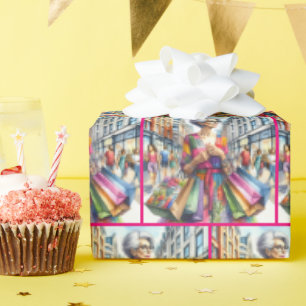 Stilvolle City Woman Shopper Geschenkpapier