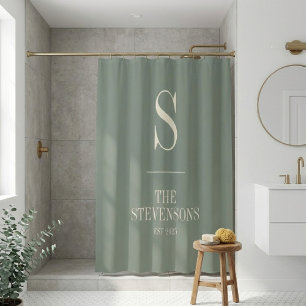 Stilvolle Classic Family Monogram Est Sage Green  Duschvorhang