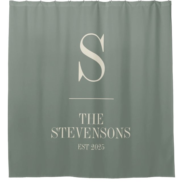 Stilvolle Classic Family Monogram Est Sage Green  Duschvorhang (Vorderseite)