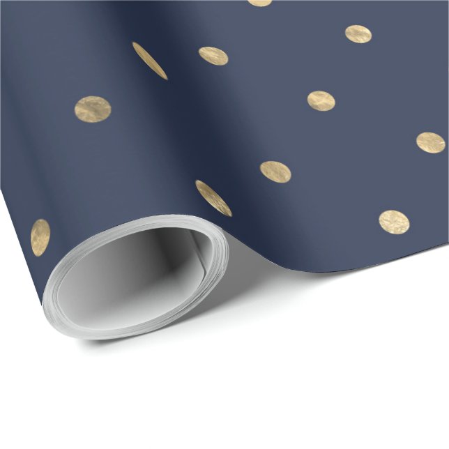 Stilvolle Classic Navy Blue Gold Polka Dots Geschenkpapier (Rolleneckpunkt)