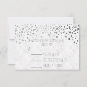 Stilvolle Confetti Silberpunkte weiß RSVP Karte