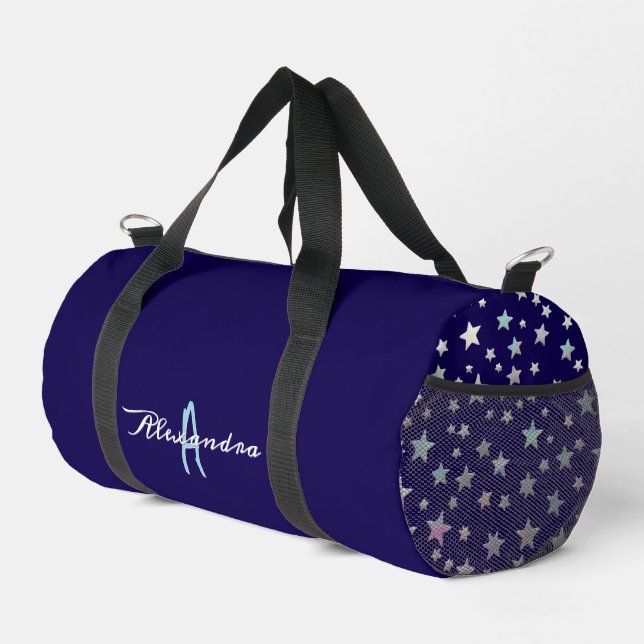 Stilvolle Cool Stars Pattern Navy Blau Mit Monogra Duffle Bag (Rechte Ecke)