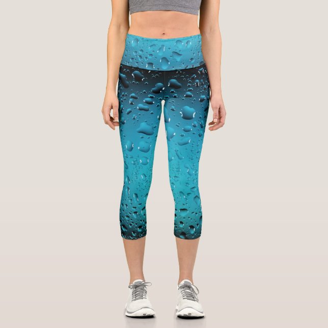 Stilvolle Coole Blaue Wassertropfen Capri Leggings (Vorderseite)