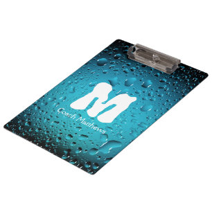 Stilvolle Coole Blaue Wassertropfen mit Monogramm Klemmbrett