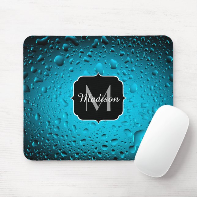 Stilvolle Coole blaue Wassertropfen Monogram Mousepad (Mit Mouse)
