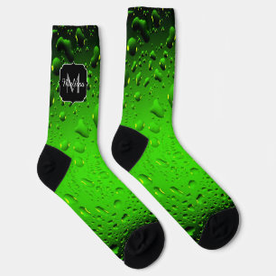 Stilvolle Coole grüne Wassertropfen Monogram Socken