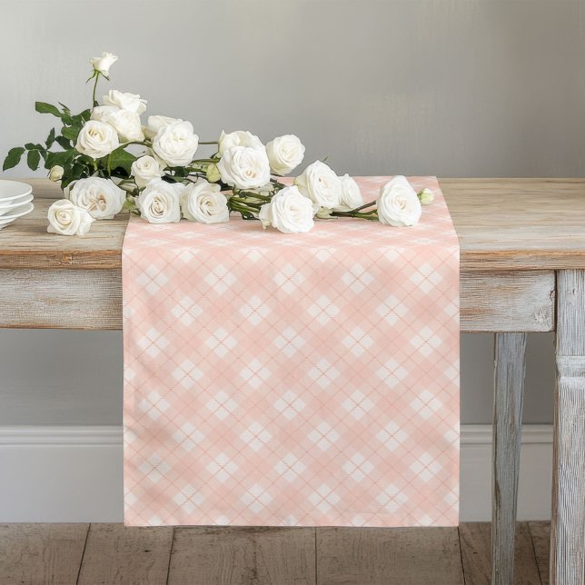 Stilvolle Coral Gray Table Runner mit Kariertem Lo Großer Tischläufer (Stylish Coral Grey Table Runner with Plaid Look)