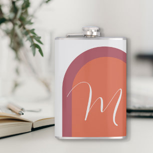 Stilvolle Coral Magenta Pink Arch und Monogram Flachmann