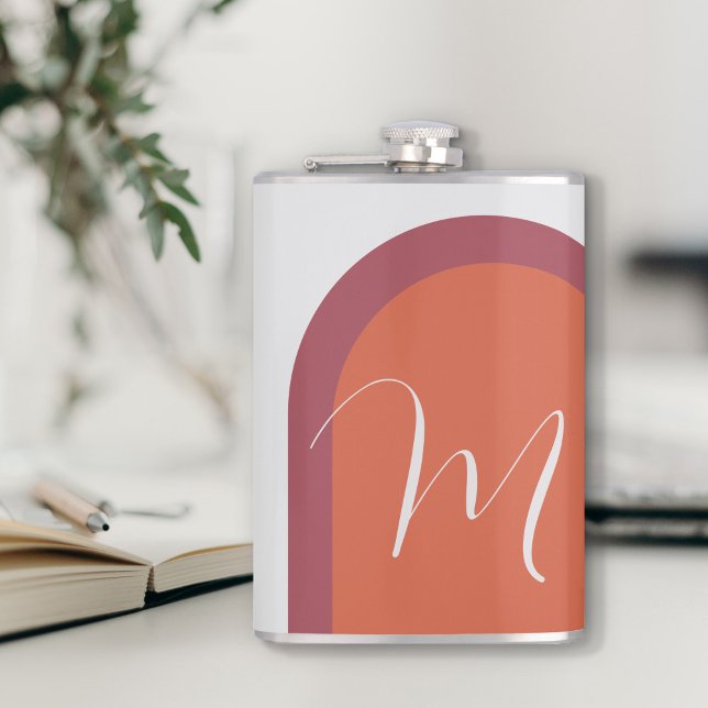 Stilvolle Coral Magenta Pink Arch und Monogram Flachmann (Von Creator hochgeladen)
