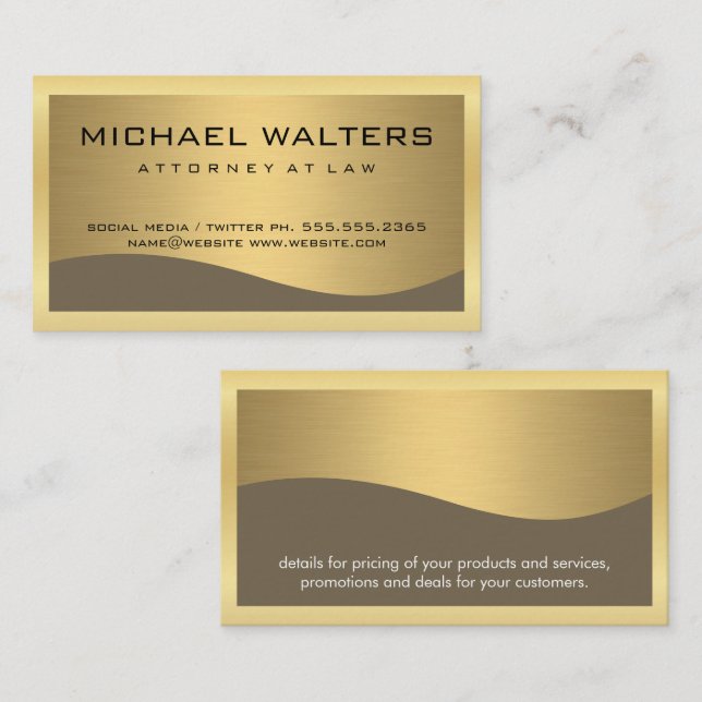 Stilvolle Corporate / Gold Metallic / Gold Border Visitenkarte (Vorne/Hinten)