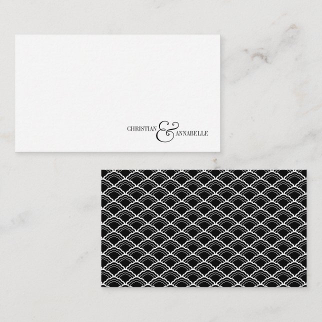 Stilvolle Couple Black Scallop Wedding Stationery Mitteilungskarte (Vorne/Hinten)
