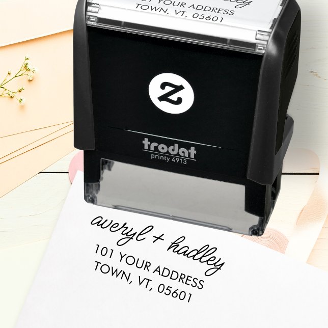 Stilvolle Couple Script Calligraphy Wedding Addres Permastempel (Von Creator hochgeladen)