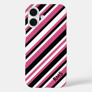 Stilvolle Cranberry Rosa und schwarze Diagonal Str iPhone 16 Hülle