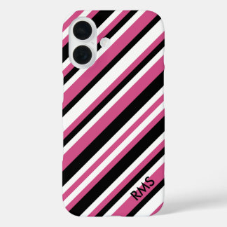Stilvolle Cranberry Rosa und schwarze Diagonal Str iPhone 16 Hülle
