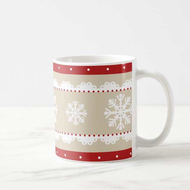 Stilvolle Cream Red White Christmas Muster Kaffeetasse (Rechts)