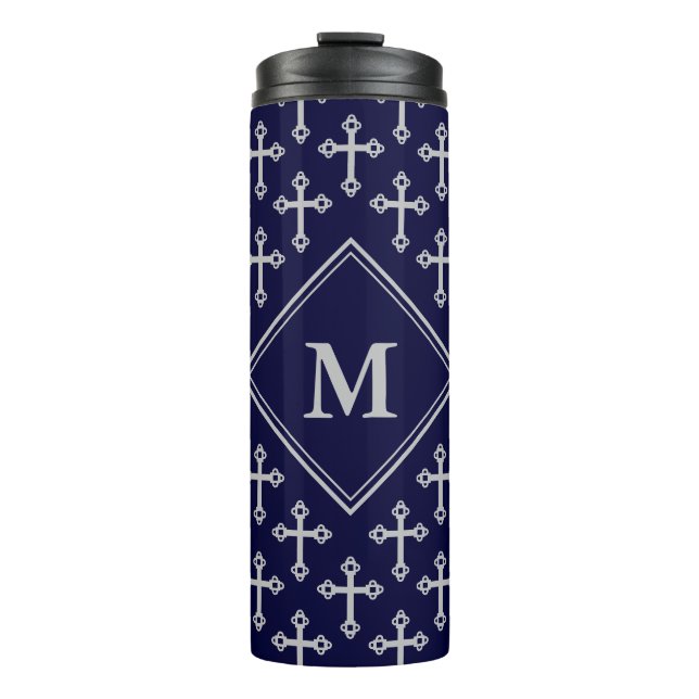 Stilvolle CROSS Monogram Blue Gray Thermosbecher (Vorderseite)