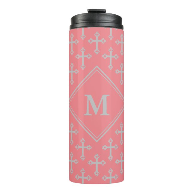 Stilvolle CROSS Monogram Pink Gray Thermosbecher (Vorderseite)