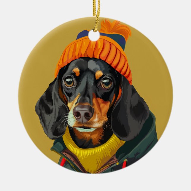 Stilvolle Dackel Keramik Ornament (Vorne)
