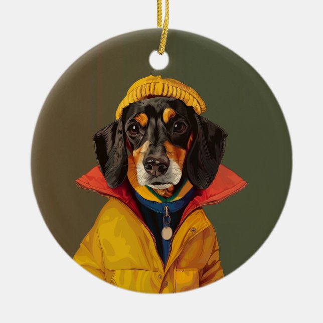 Stilvolle Dackel Keramik Ornament (Vorne)