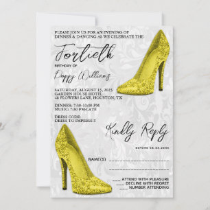 Stilvolle Damask, Gelbe Stilettos 40. Geburtstag Einladung