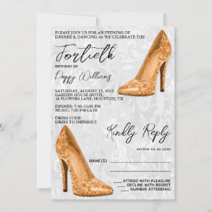 Stilvolle Damask, Terracotta Stilettos 40. Geburts Einladung