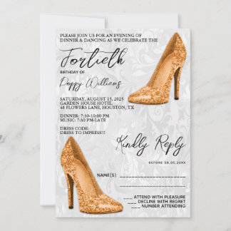 Stilvolle Damask, Terracotta Stilettos 40. Geburts Einladung