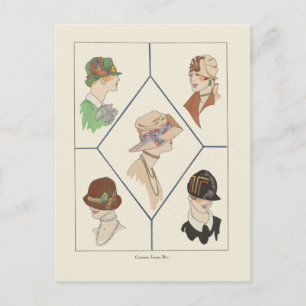 Stilvolle Damenhüte Französische Illustration Art Postkarte