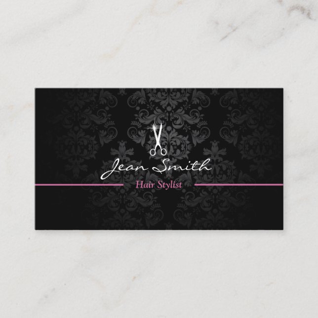 Stilvolle Dark Damask Haar Stylist Business Card v Visitenkarte (Vorderseite)