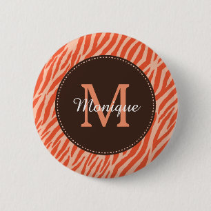 Stilvolle Dark Orange Zebra Print Monogram und Nam Button