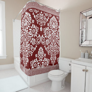 Stilvolle Deep Red Floral Damask griechischer Schl Duschvorhang