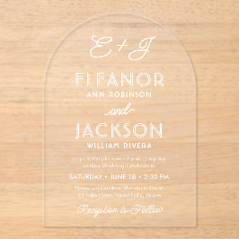 Stilvolle Deko Typografie & Monogram Wedding Arch Acryleinladungen