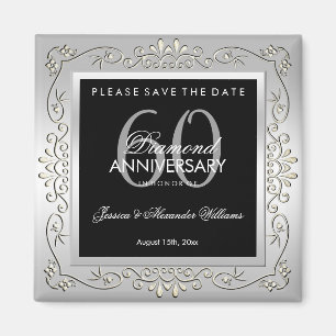 Stilvolle Dekorative Silberne 60. Hochzeitstag-Jub Magnet