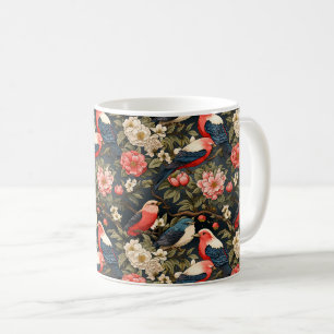 Stilvolle dekorative Vintage-Vögel- und Blumenmust Kaffeetasse