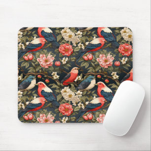 Stilvolle dekorative Vintage-Vögel- und Blumenmust Mousepad