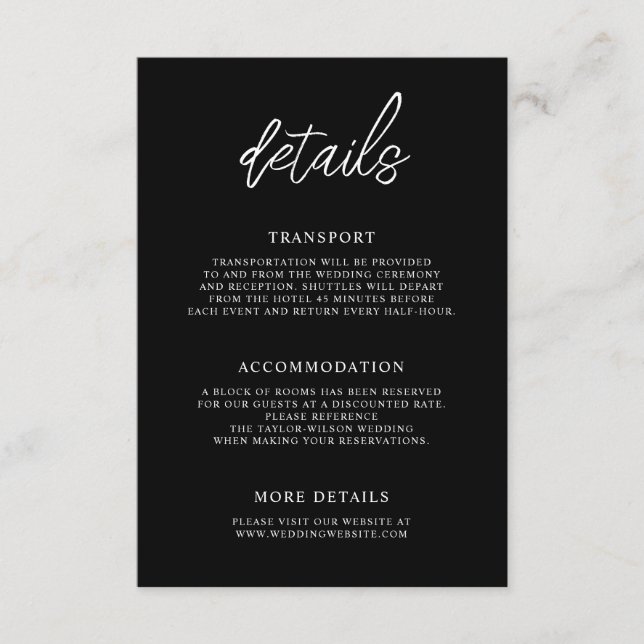 Stilvolle Details zur zeitgenössischen Schwarzen H Begleitkarte (Vorderseite)