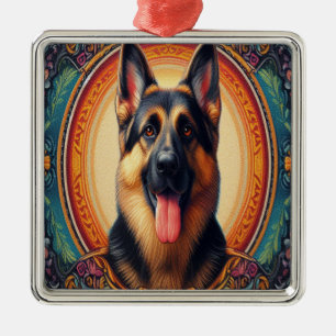 Stilvolle Deutsche Schäferhund farbenfrohe Rahmen Ornament Aus Metall