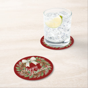 Stilvolle Dezember-Weihnachtsgirlande mit weißer S Runder Pappuntersetzer