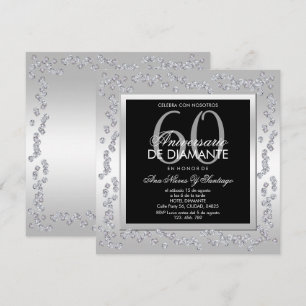 Stilvolle Diamanten Silber 60. Hochzeitstag Einladung