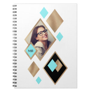 Stilvolle Diamond Geometric mit Foto und Monogramm Notizblock