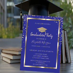 Stilvolle Diamonds Gold Grad Cap Violet Abschluss Einladung