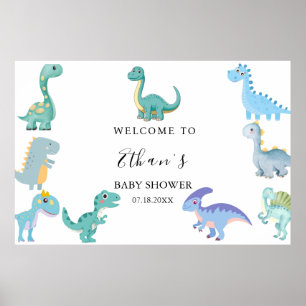 Stilvolle Dinosaurier-Baby-Party Weiß Poster