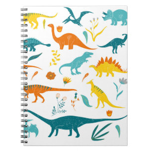 Stilvolle Dinosaurier, Blumenelemente, niedlich. Notizblock