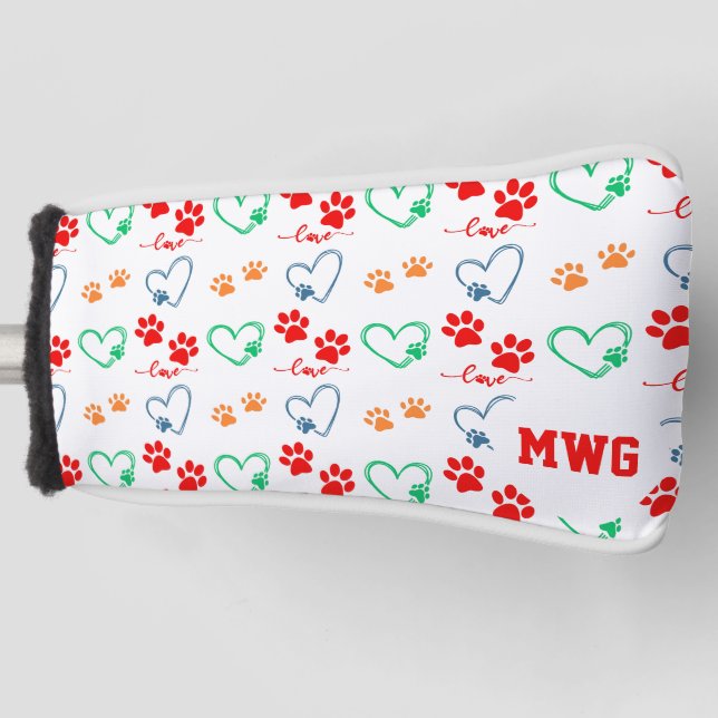 Stilvolle DOG PAW-DRUCKER und LIEBE HEARTS Monogra Golf Headcover (Vorderseite)