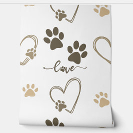 Stilvolle DOG PAW-DRUCKER und LIEBE HEARTS Wallpap Tapete
