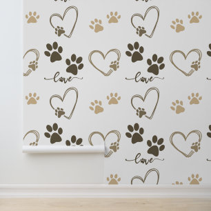 Stilvolle DOG PAW-DRUCKER und LIEBE HEARTS Wallpap Tapete